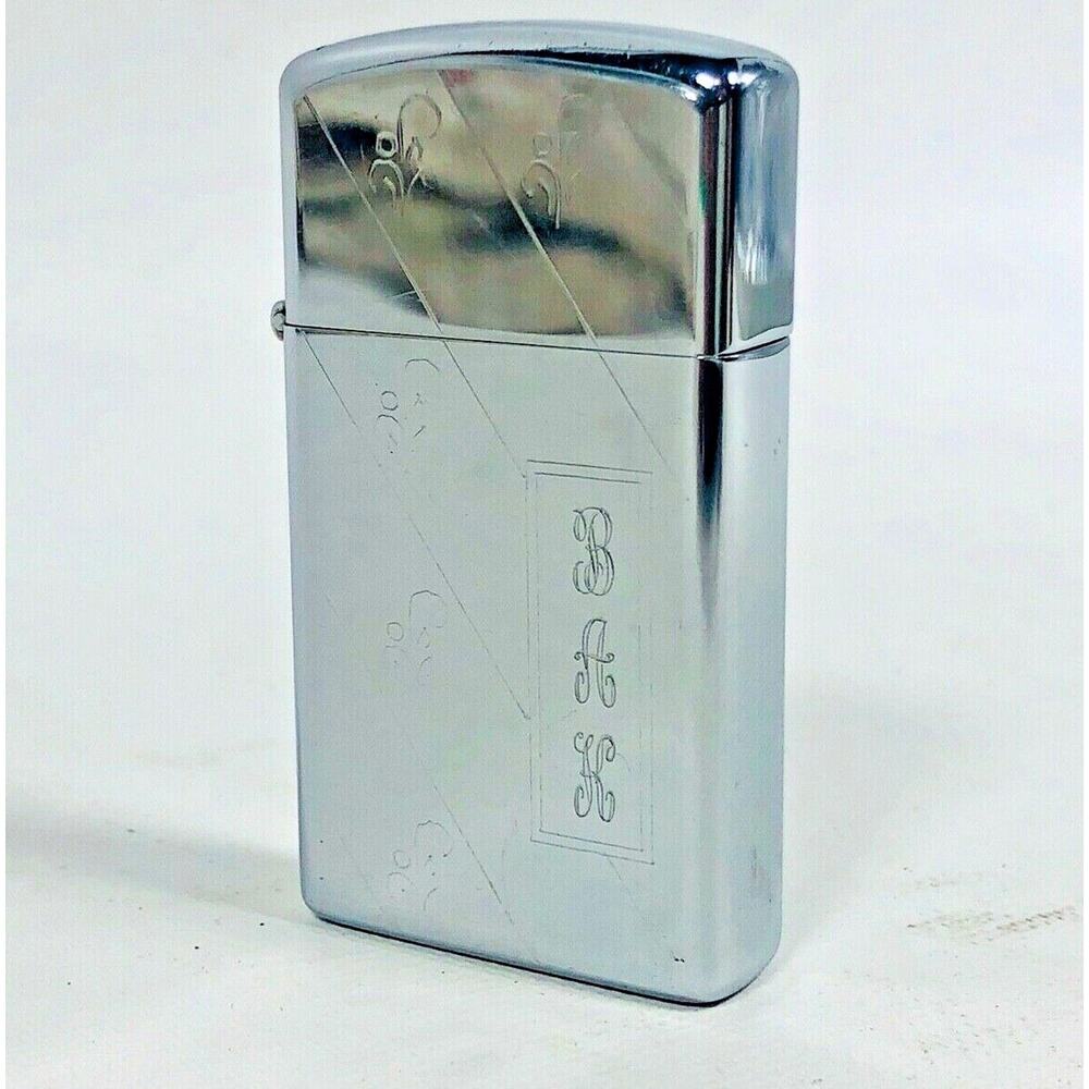 🔥 ZIPPO lighter Silver 1974 Slim with lines and monogram initials